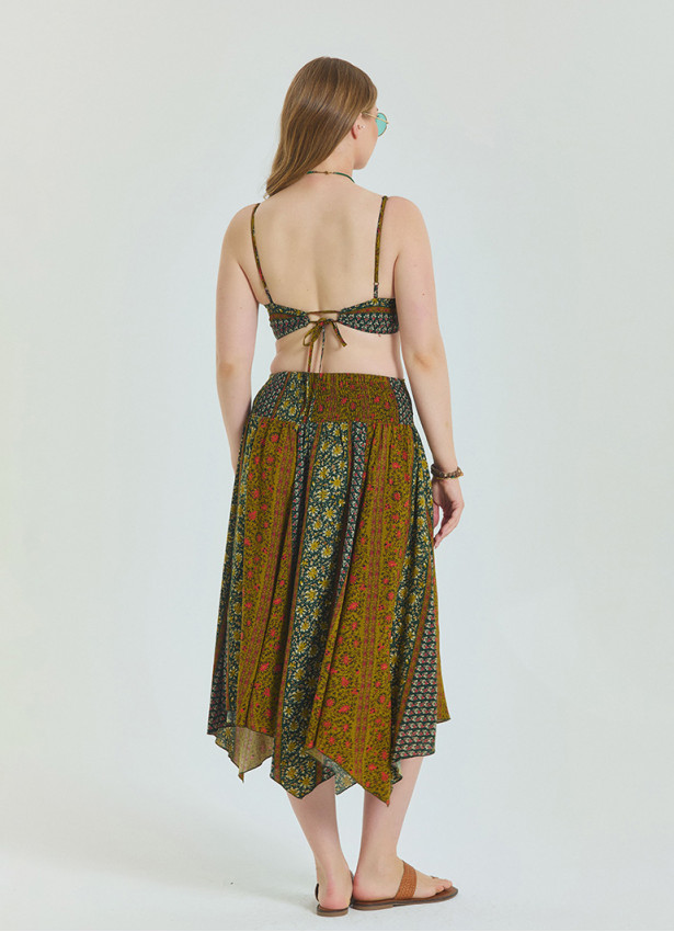 Green Plus Size Skirt with Waist Tie and Gipe Detail 4592